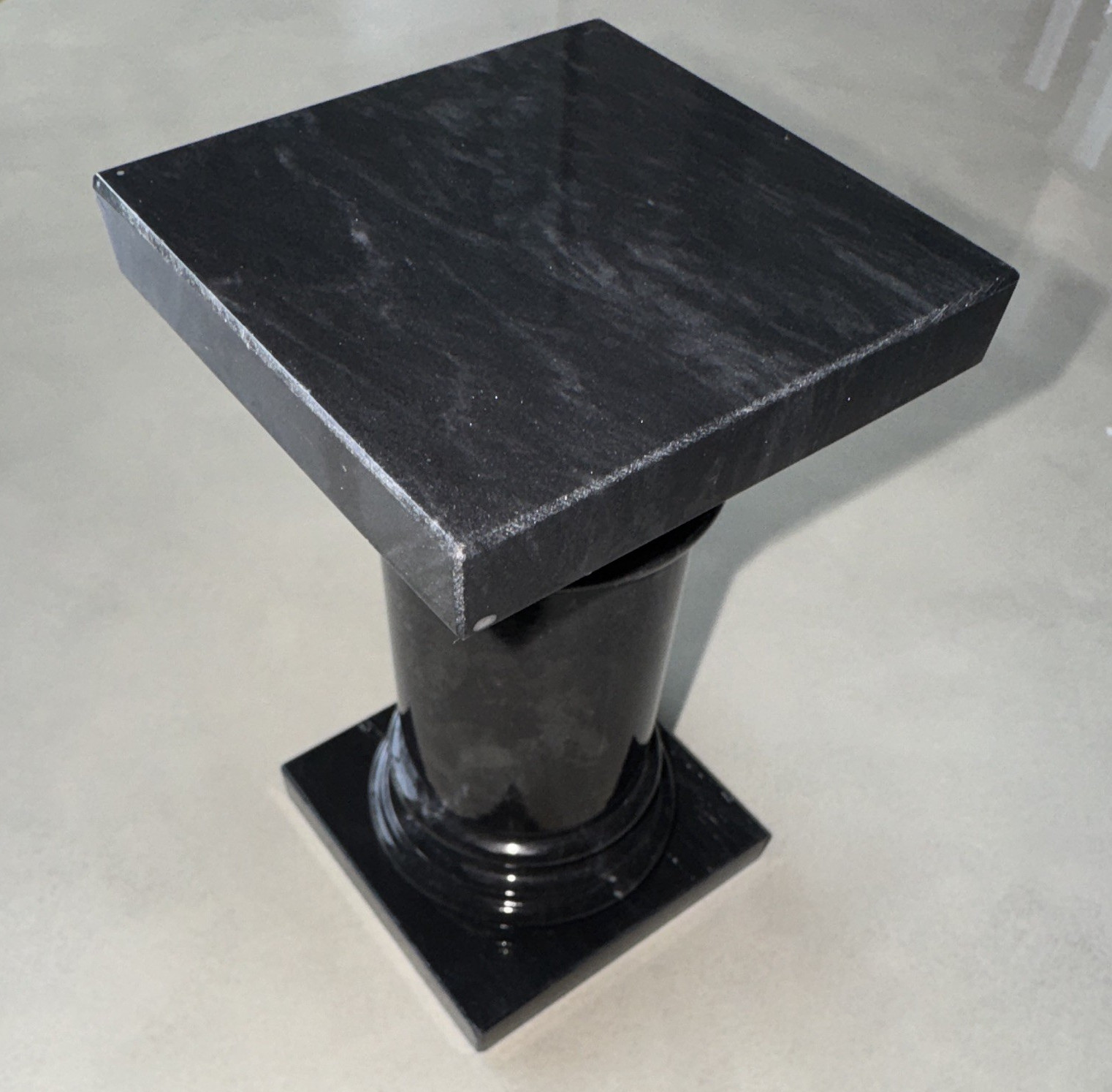 Black Marble Pedestal End & Side Table, Square Top & Base, Polished Finish