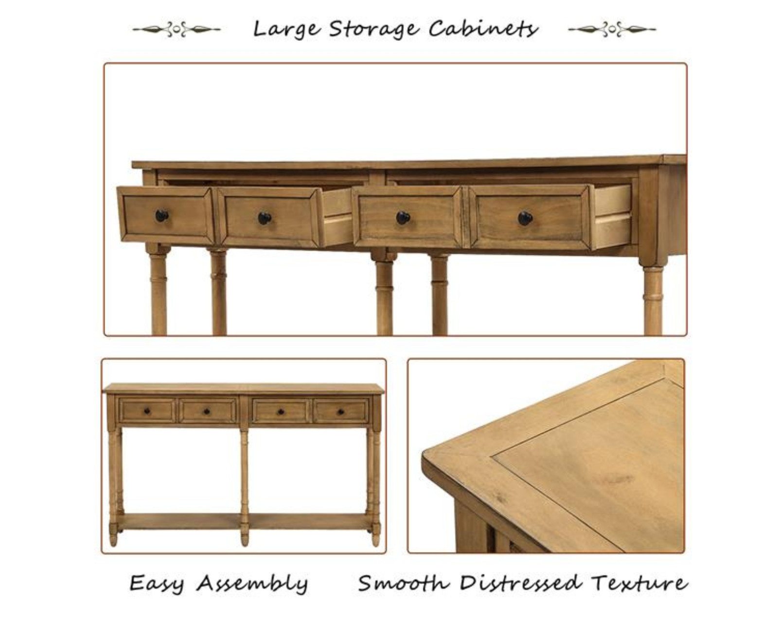 Console Table with Storage Drawers & Shelf for Entryway or Living Room, Old Pine