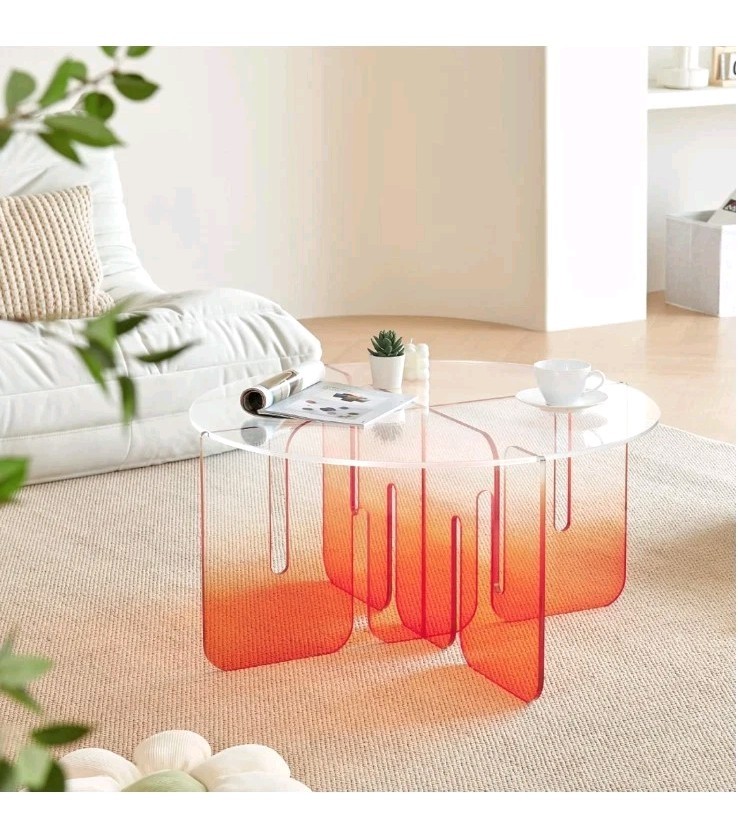 Acrylic Coffee Table–31 x 16 Inches Coffee Table with Clear Round Top Modern Red
