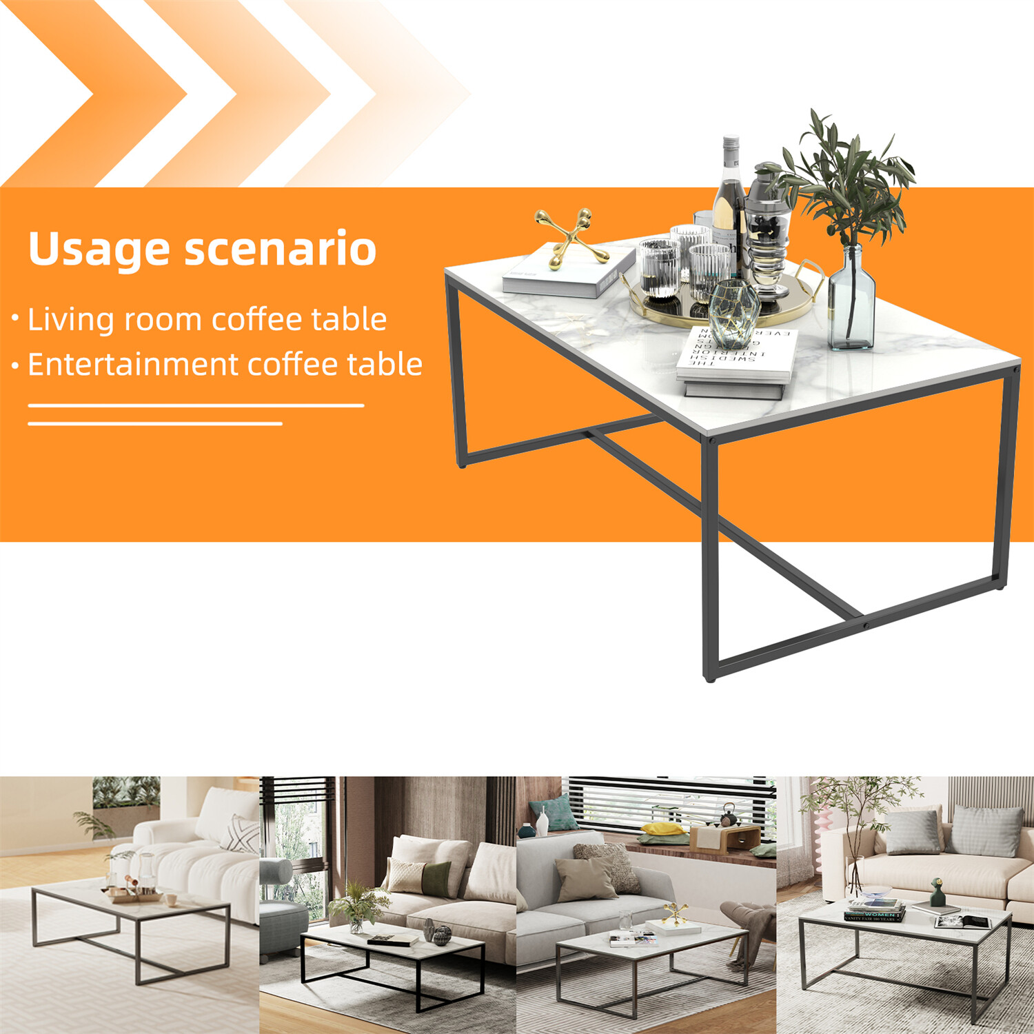 Unique Modern Marble Rectangle Coffee Table Living Room Accent Sofa Center Table