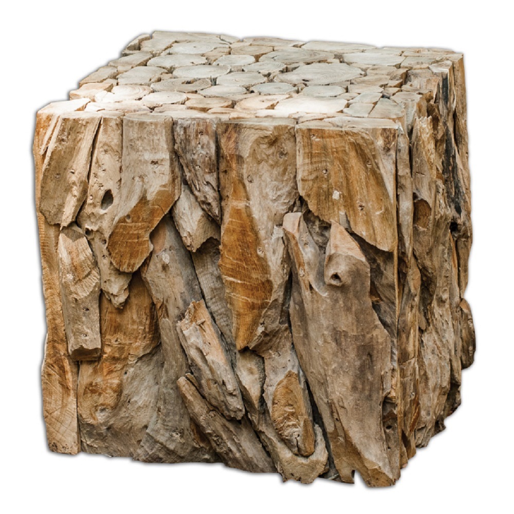 Natural Teak Root Wood Bunching Cube Driftwood End Accent Table Uttermost 25592