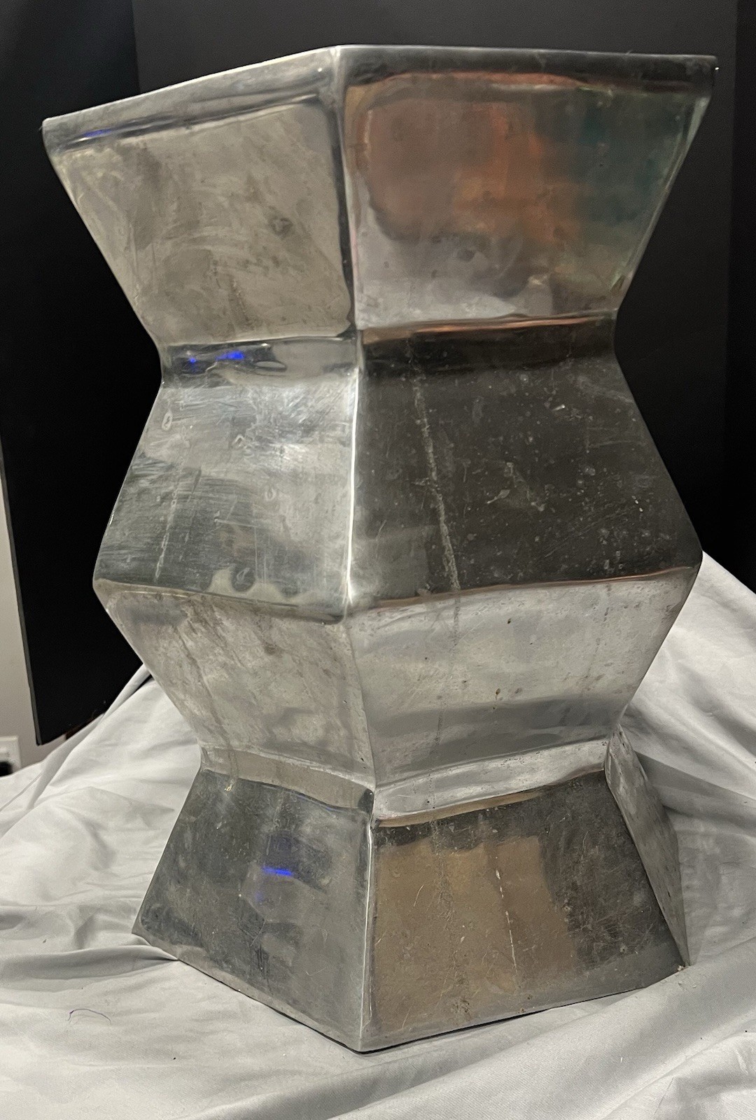 ~RARE~ West Elm Faceted Chrome Coffee Side End Table 19” X 15.5” stool? sturdy