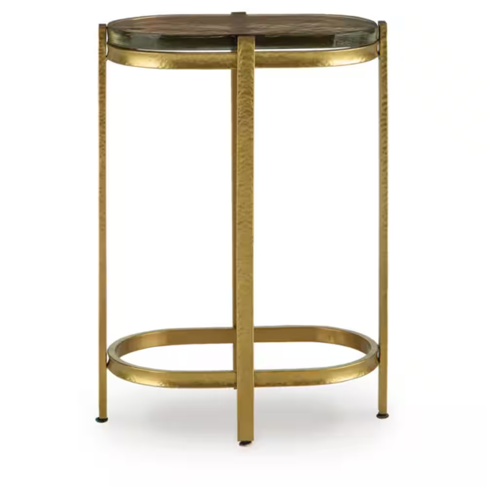 Porterville 17 In. Black/Gold Oval Glass End Table with Iridescent Finished
