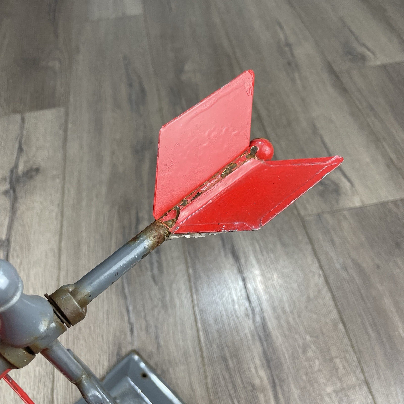 Vintage Small Metal Red Table Top Windmill Tower 8.5” Blade About 16” Tall