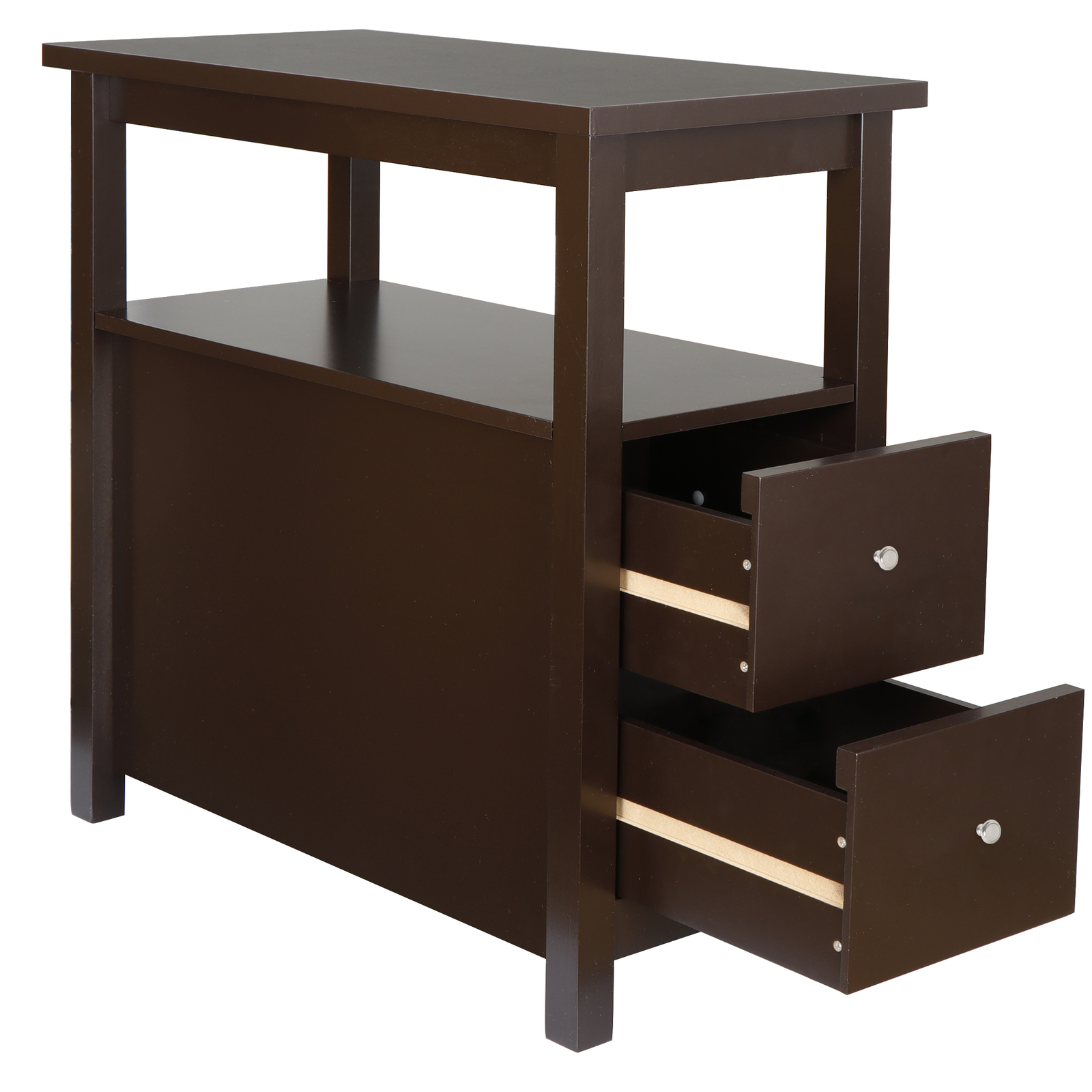 Chairside End Table with 2 Drawer and Shelf Narrow Side Table Home Decor Storage
