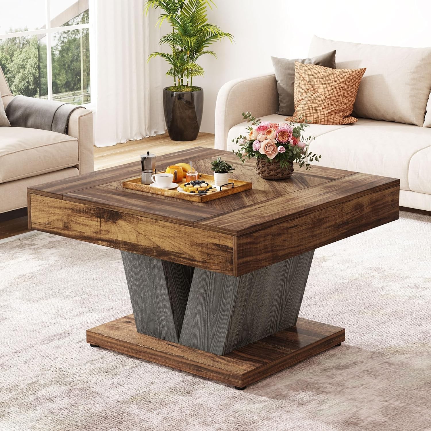 Square Coffee Table Wood Center Table Living Room 31.5″ Modern Cocktail Tea