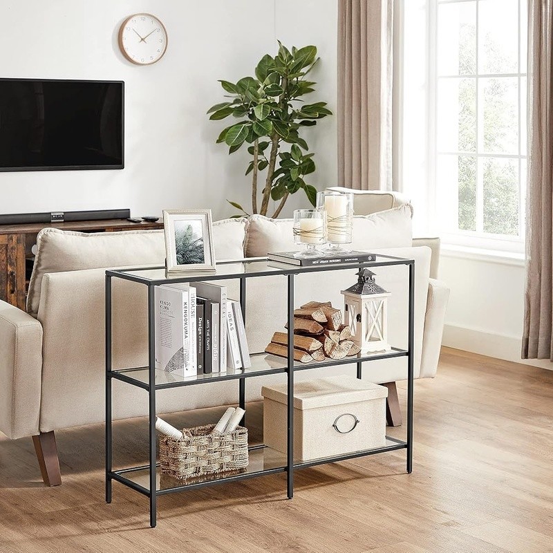 Durable Glass Console Table W/ Adjustable Feet Stylish Home Decor Display New