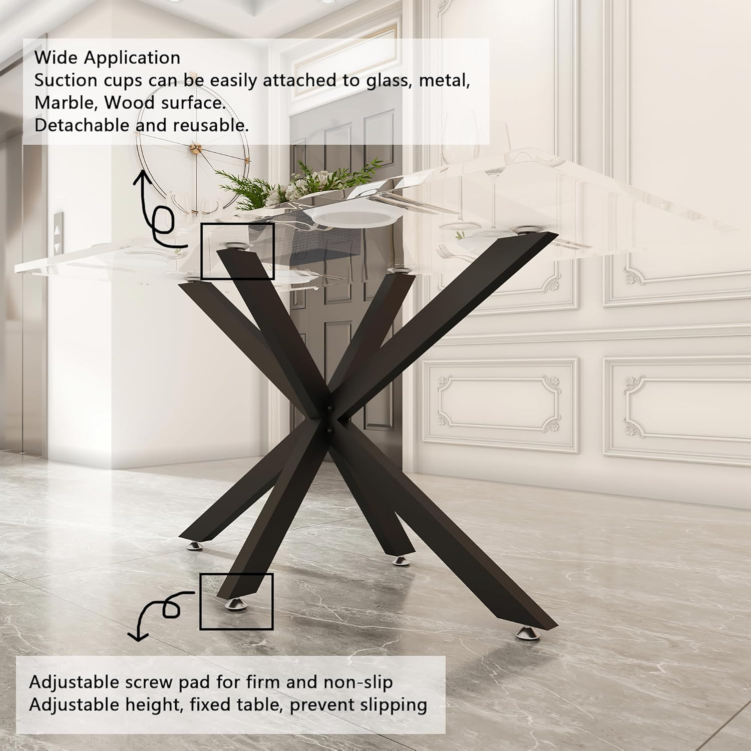 30 Inch Modern Table Base Metal Dinning Table Legs with Suction Cups, Heavy Duty