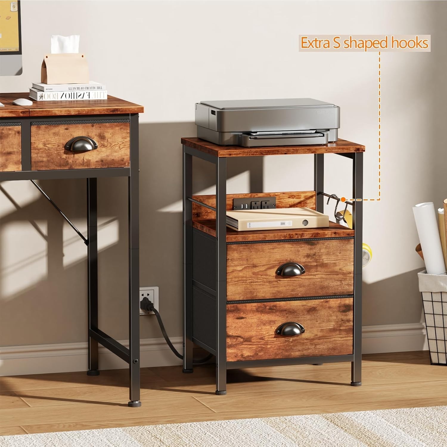Innovative End Table with USB Charging, Hooks & Elegant Design for Any Room