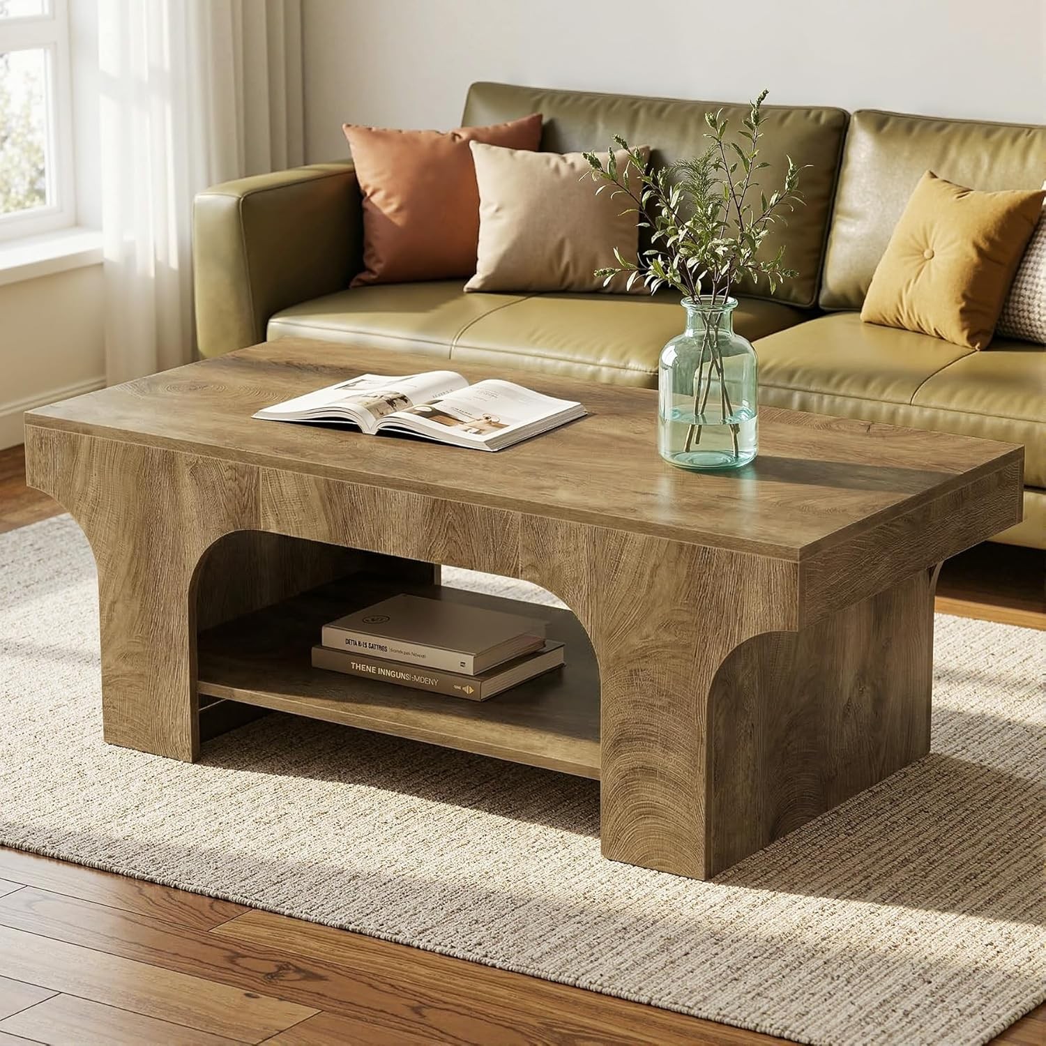 47.24″ Rectangle Coffee Table Farmhouse Wooden Center Table for Living Room