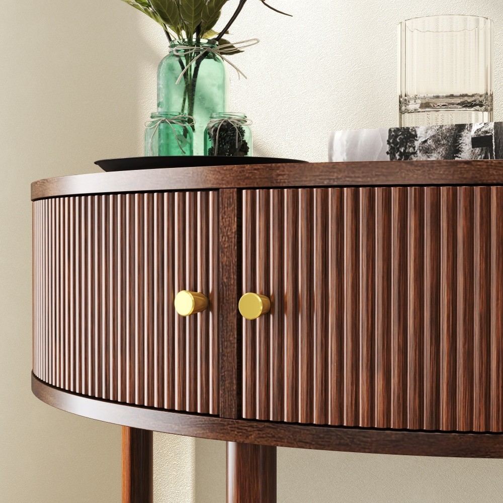 Side Table Wood Grain Finish Handcrafted Features Two Drawers Bottom Shelf