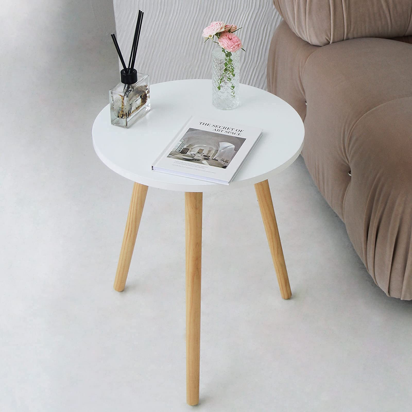 AWASEN Round Side Table, Small Accent Table Nightstand 16 x 19.5 in, White