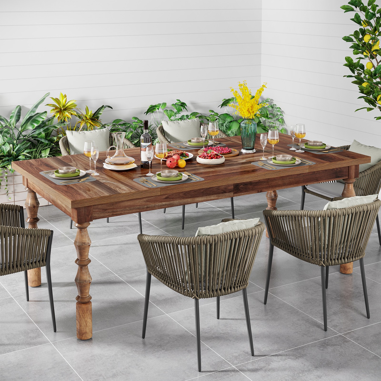 62″ Farmhouse Wood Dining Table for 4 to 6 People, Large Rectangle Kitchen Table