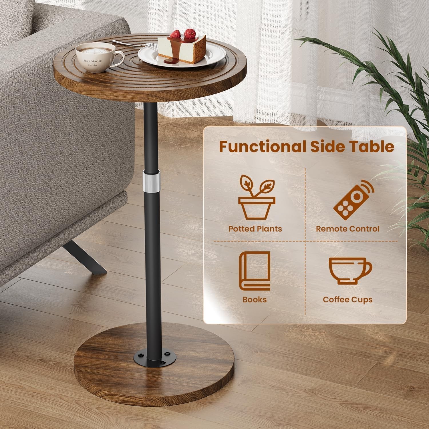 Drink Table, Pedestal Side Table, Small Round Side Table for Small Spaces (Ac…