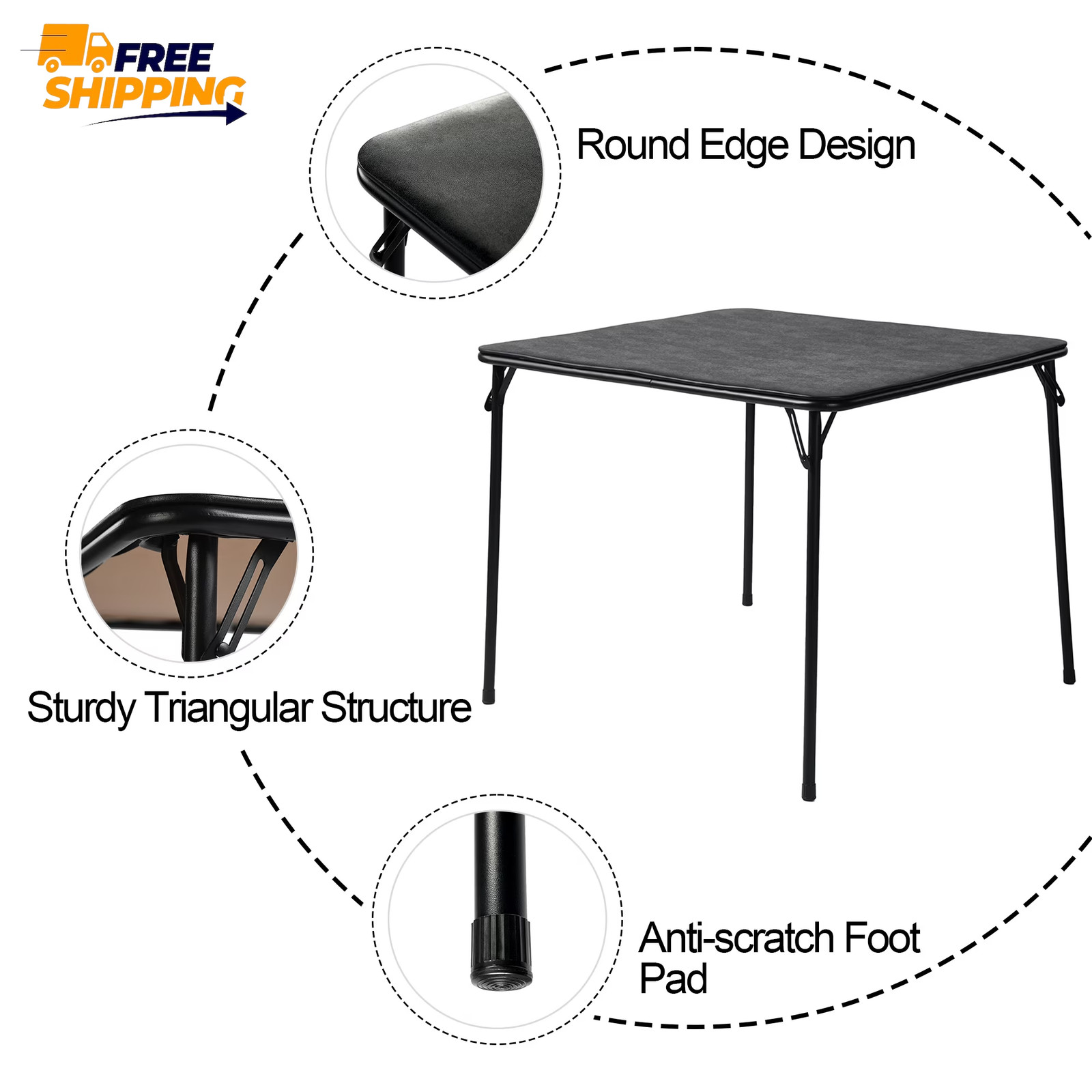 34″ Folding Card Table, Square Portable Game Night Dining Table, Black ✌️👍