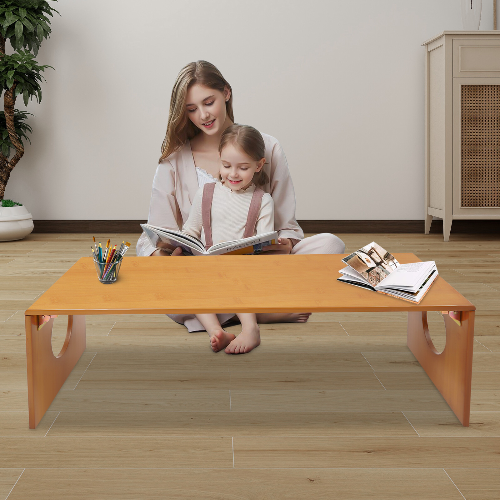 Bamboo Foldable Coffee Table Floor Table Home Decor for Living Room/Bedroom
