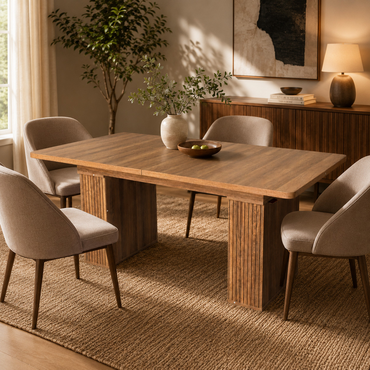 Expandable dining Table with Storage Minimalist Dining Table for 6-10 People