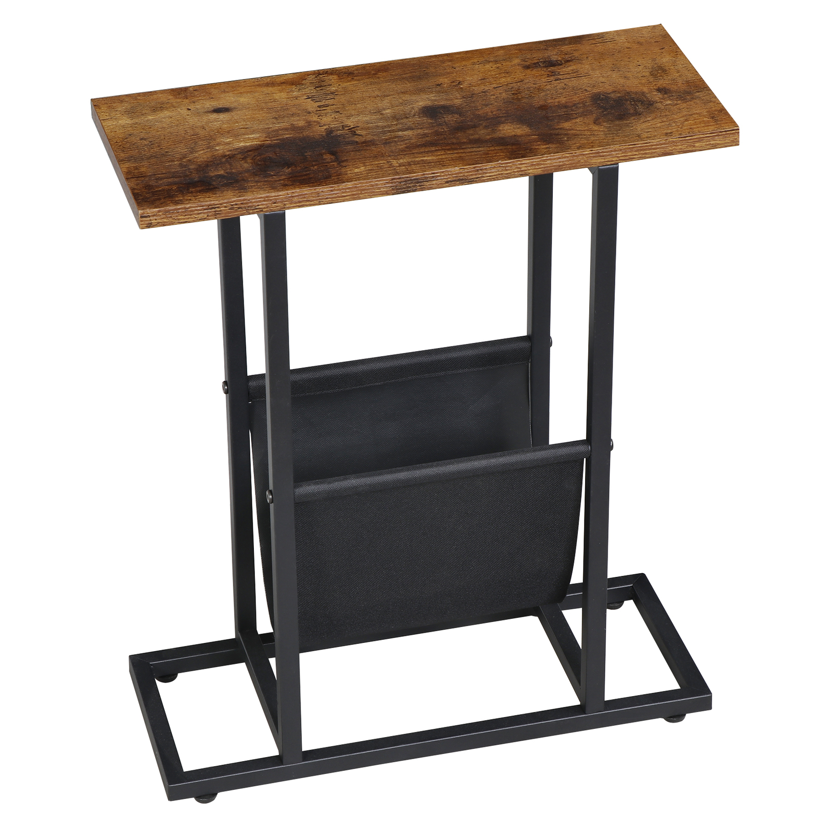 Side Table End Table with Magazine Holder for Living Room with Metal Frame Brown