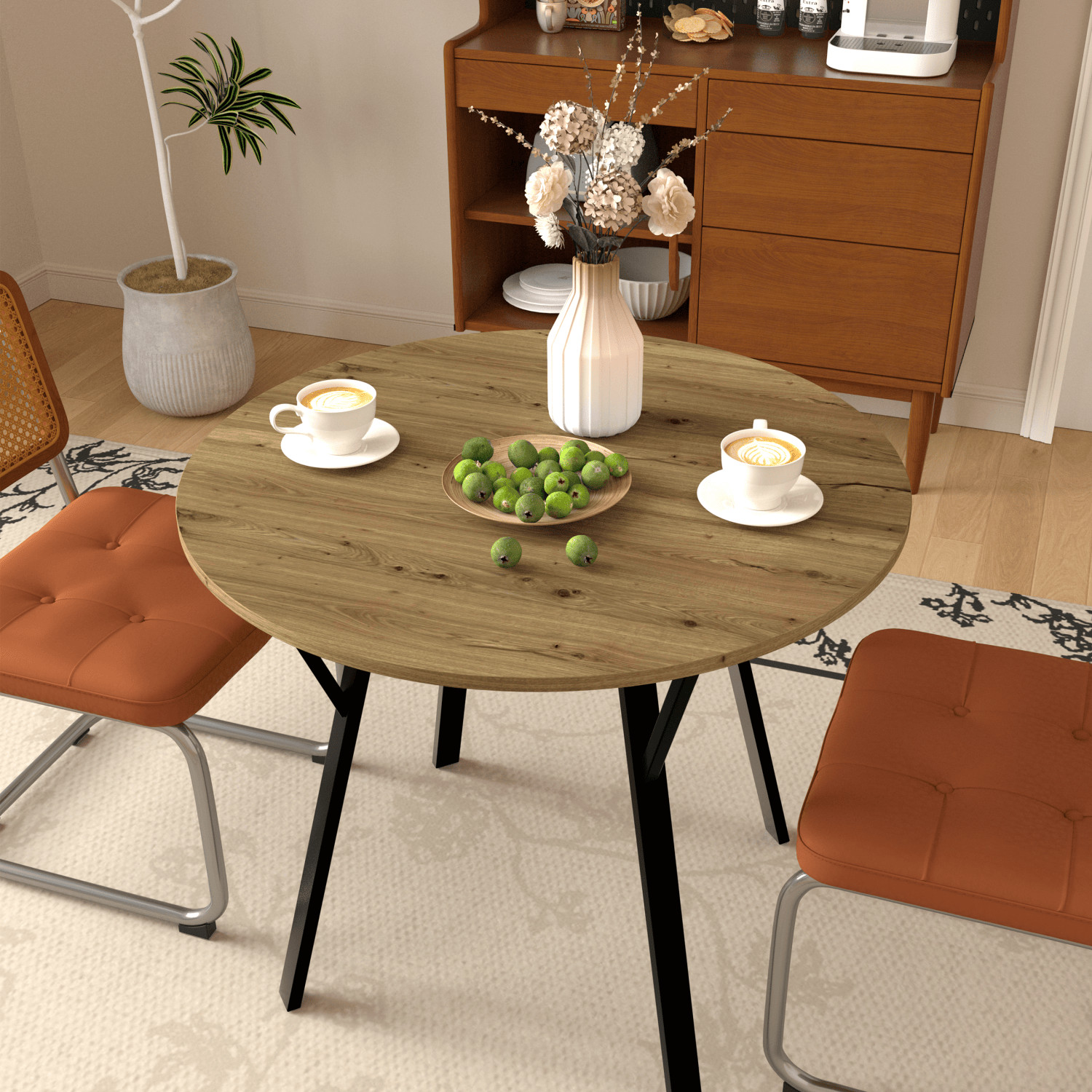 35.4″ Round Dining Table, Circle Kitchen Table with Metal Legs for 2-4 Person