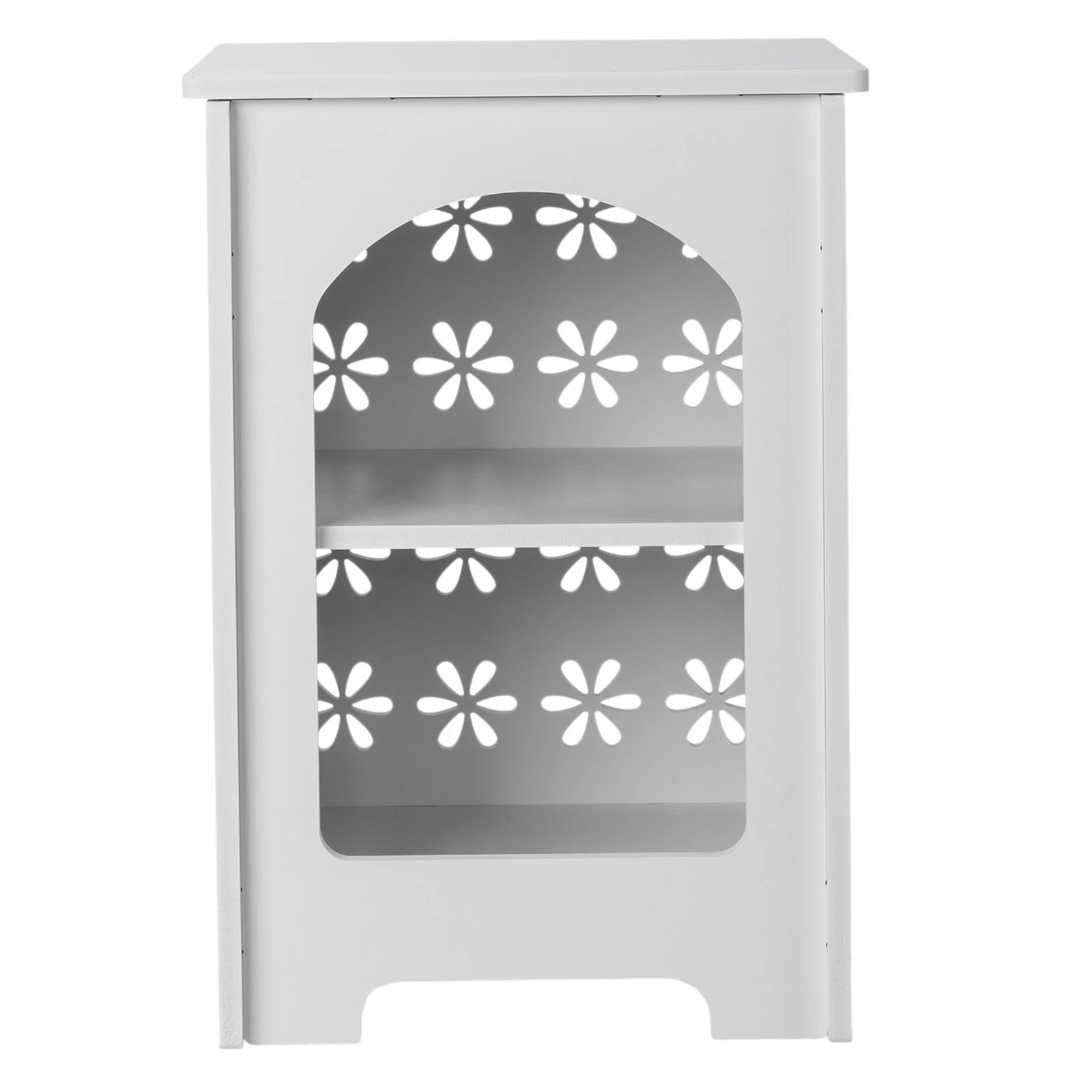 3-Tier Side Table with Storage, Nightstand End Table with Floral Design, Modern