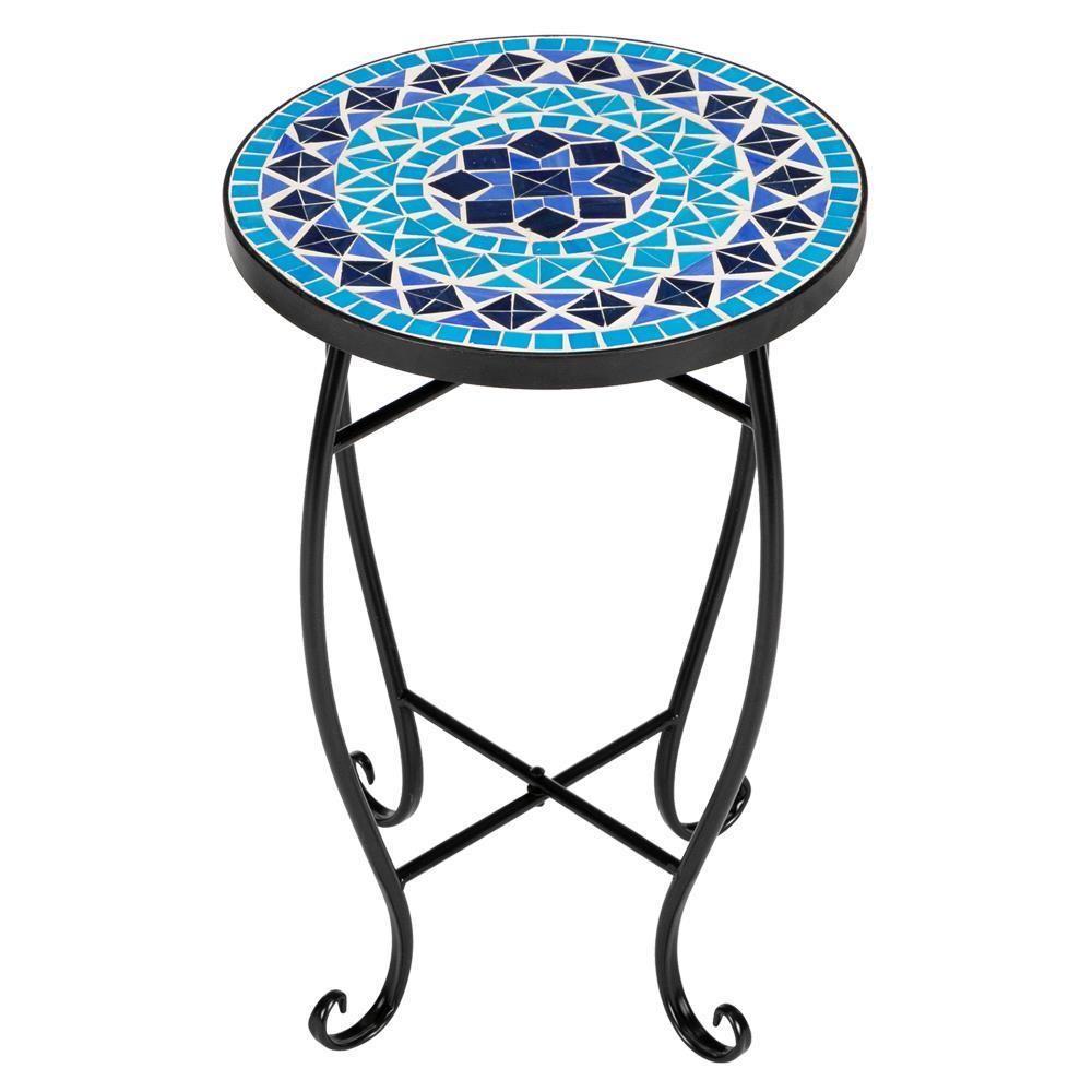 Blue Ocean Mosaic Black Iron Indoor Outdoor Accent Table Plant Flowerpot Holder