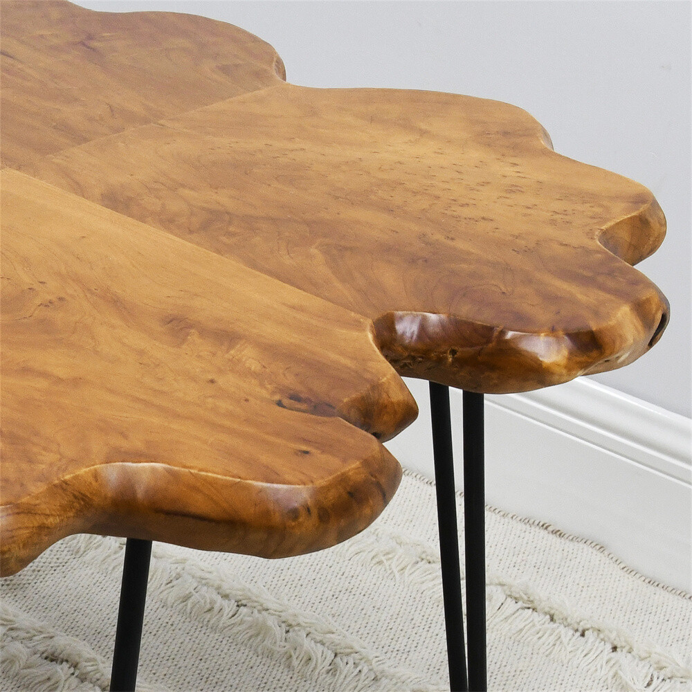 Greenage Natural Cedar Root Live Edge Coffee Table with Hairpin Legs Heavy Thick