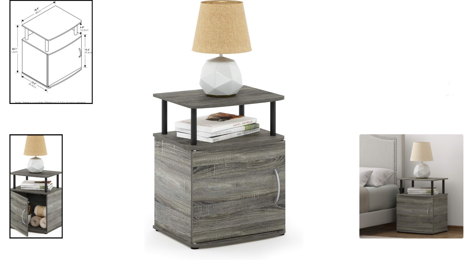 JAYA Utility Design End Table: French Oak with Black Base – Perfect for any Room