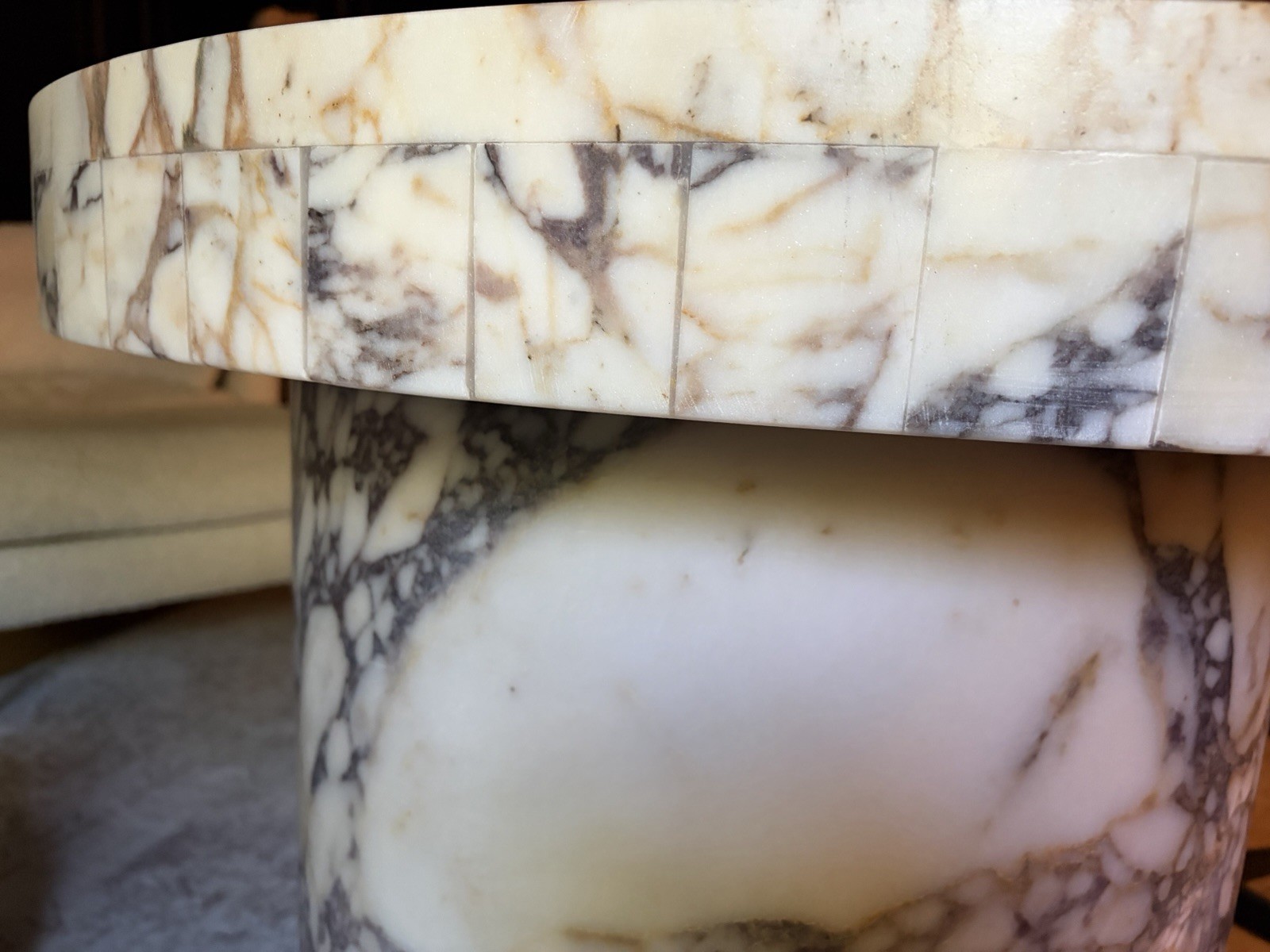 Oval Polished Marble Desk 73 x 35 in, 33 in H, Marbled Multicolor Modern