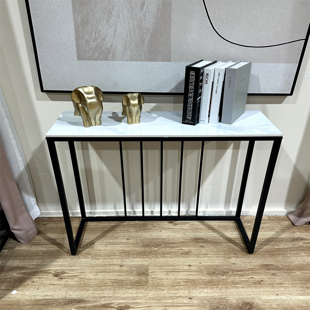 Non-porous Glossy Sintered Stone Console Table Hallway Storage Table Black Frame