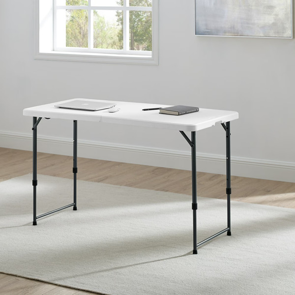 4FT Adjustable Plastic Height Folding Table Indoor Outdoor Dining Work White