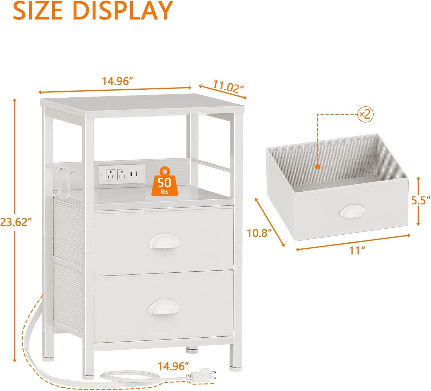 Compact End Table with 2 Drawers and Charging Ports – Perfect for Any Room
