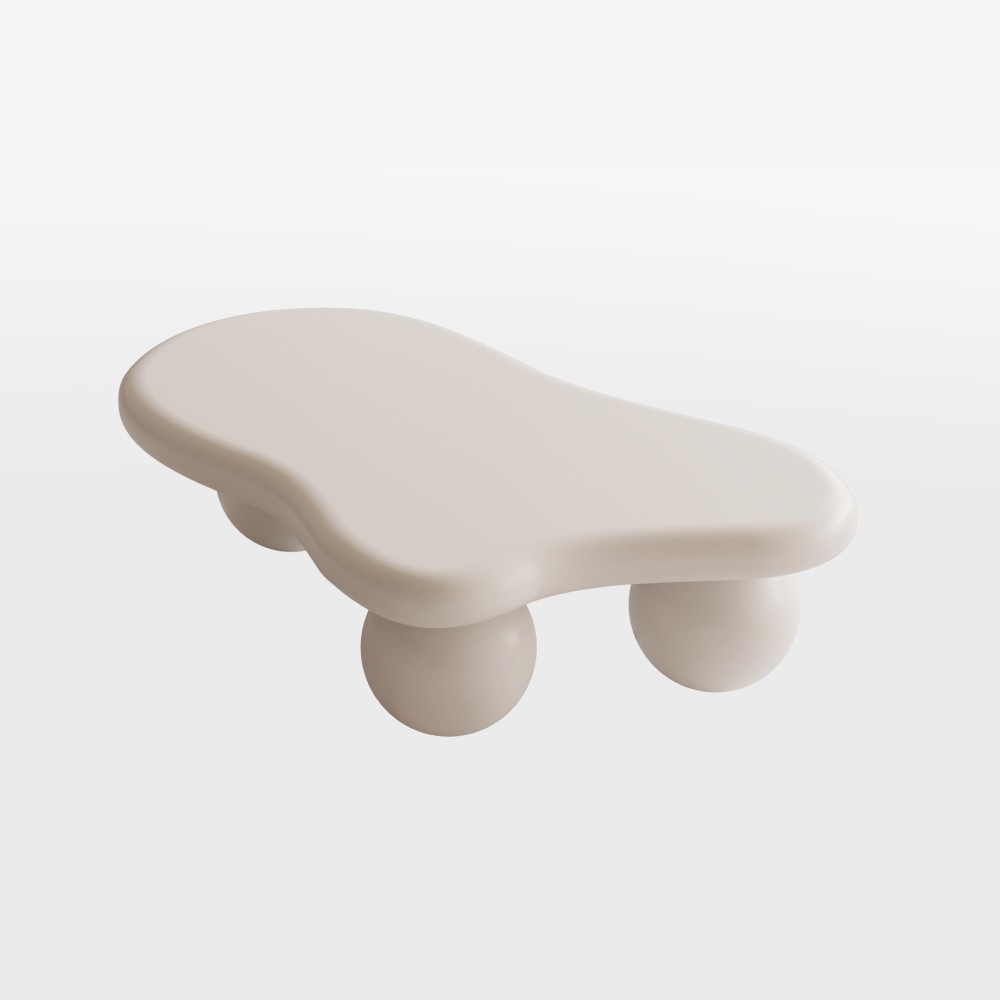 40 Inch Cloud Shaped Coffee Table with 3 Ball Legs for Living Room, Cream White