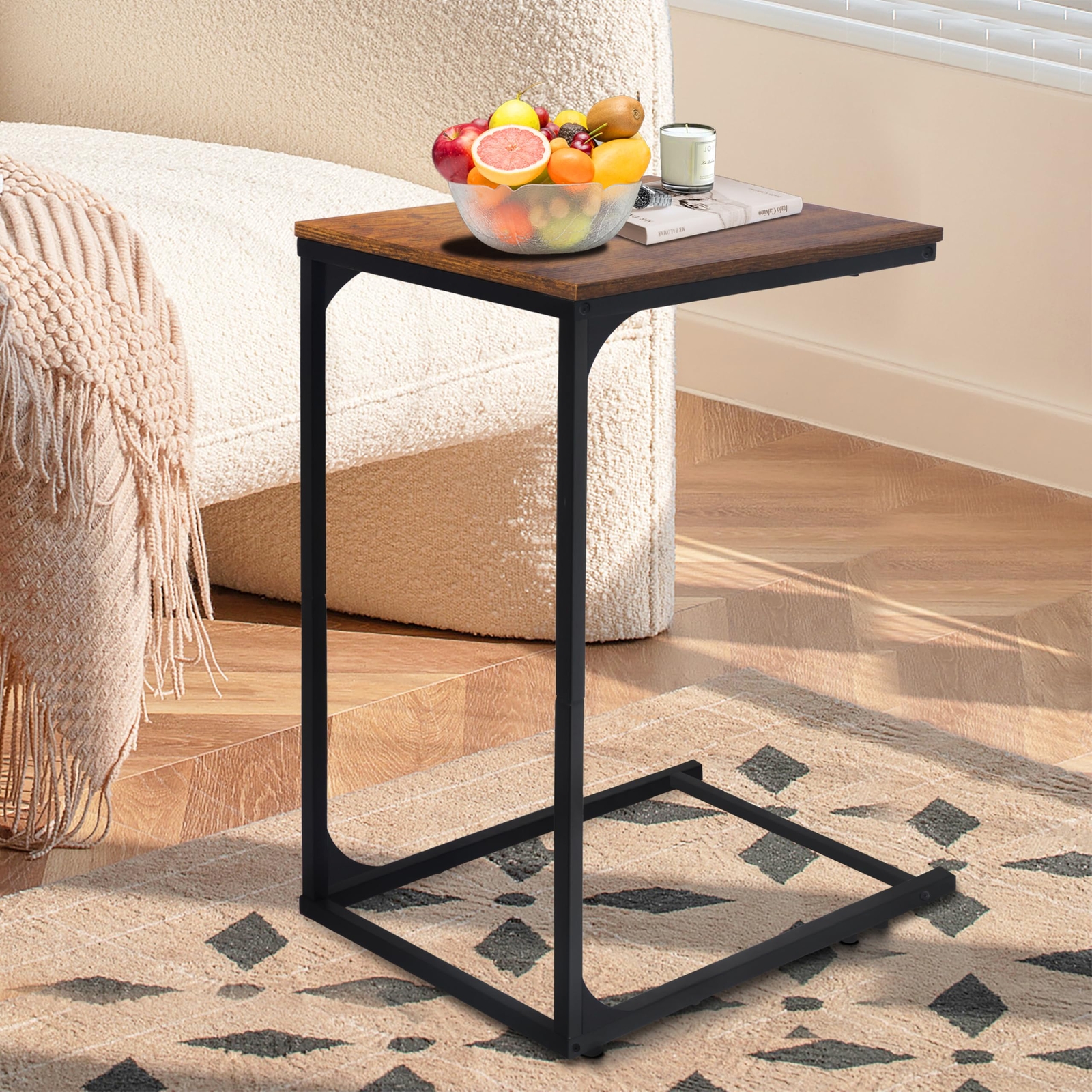 C Shaped End Table Slide Under Couch Table End Table for Living Room& Bedroom…