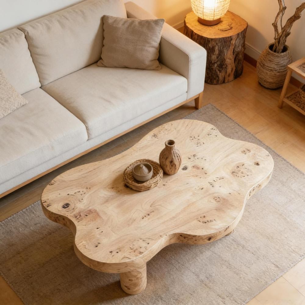 Cloud Coffee Table 40″, 4 Round Legs, Tree Knot Pattern, Modern for Small Space