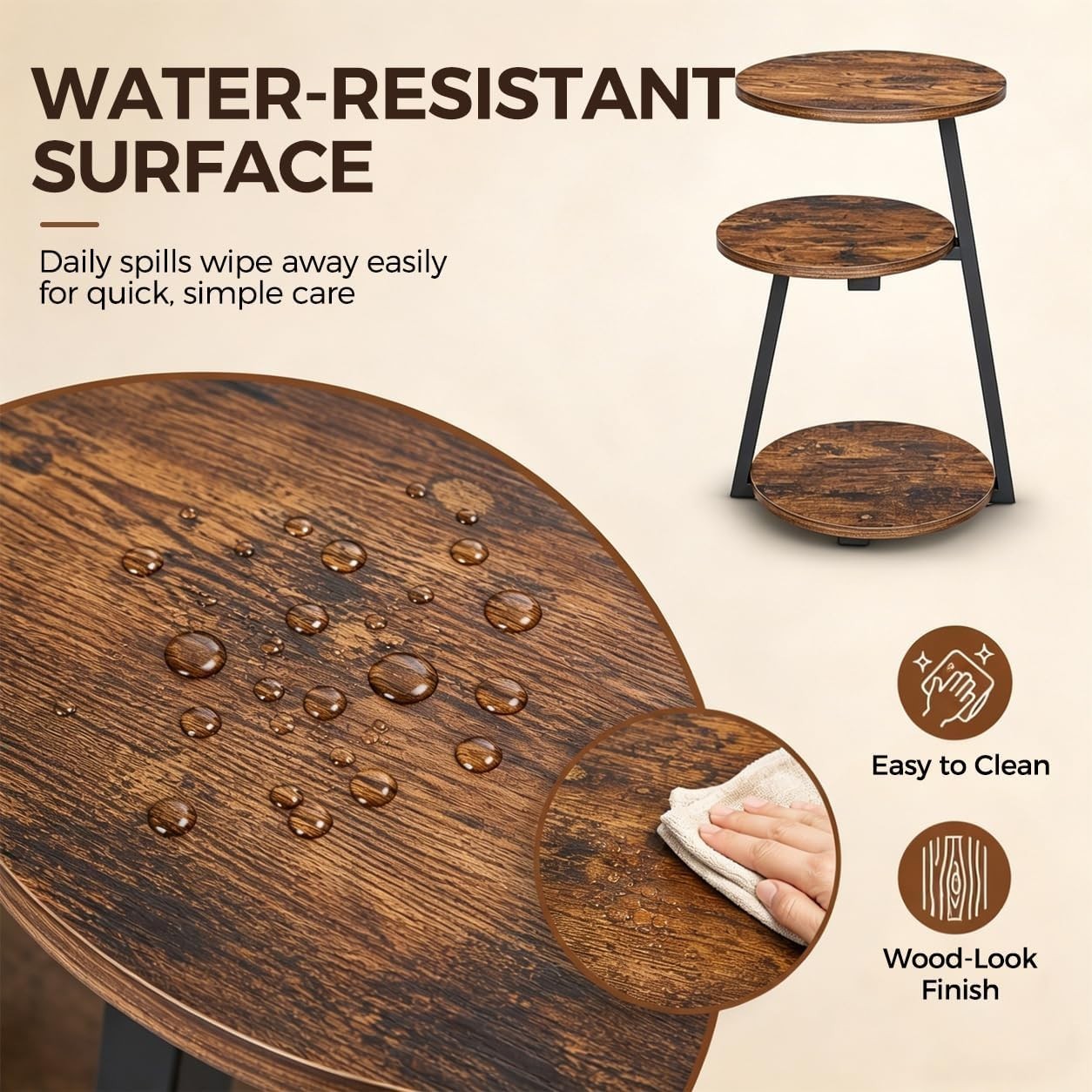Multi-Functional Rustic Accent Table with 3-Tier Shelves – Perfect for Any Room