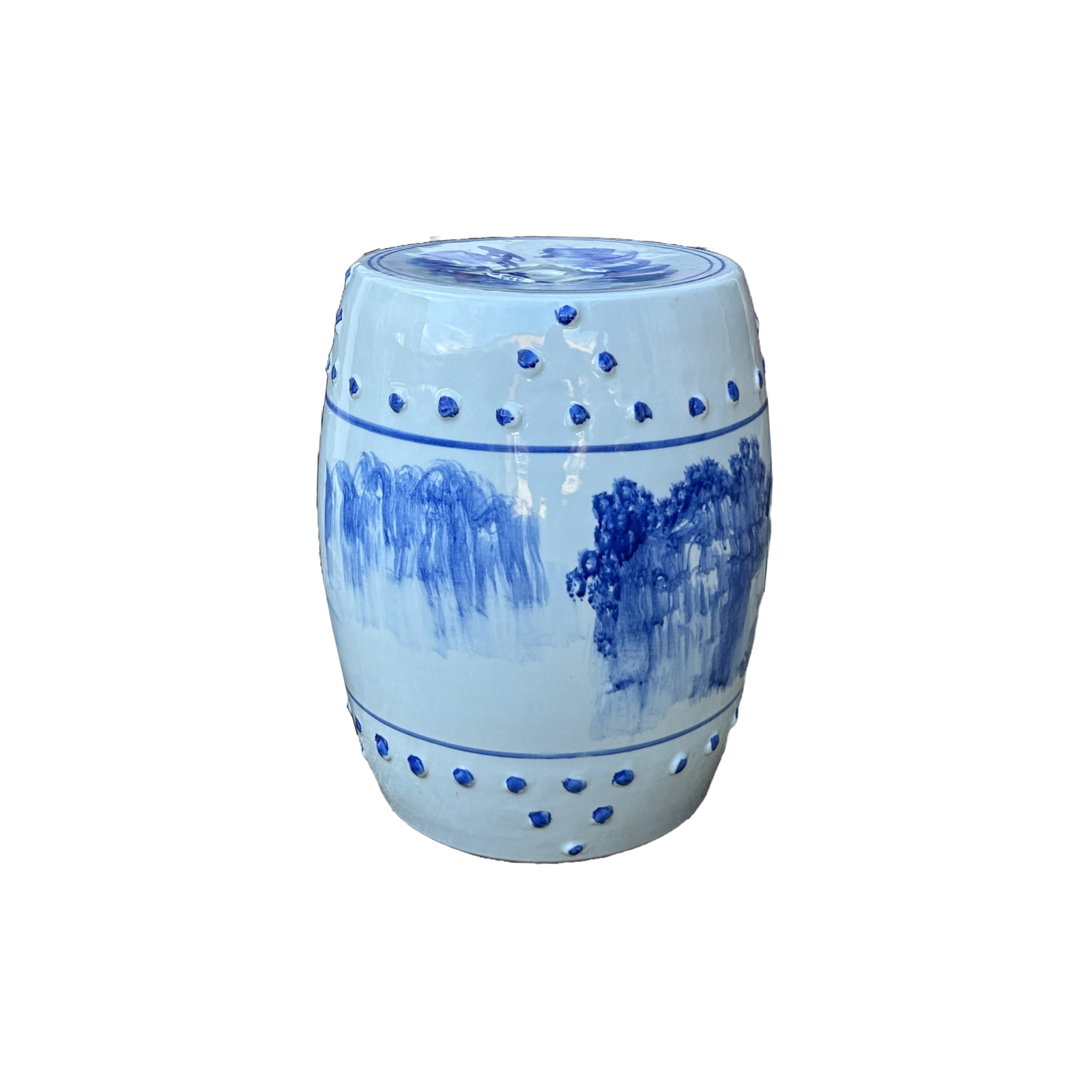 Chinese Blue & White Porcelain Scenery Round Stool Table ws4768