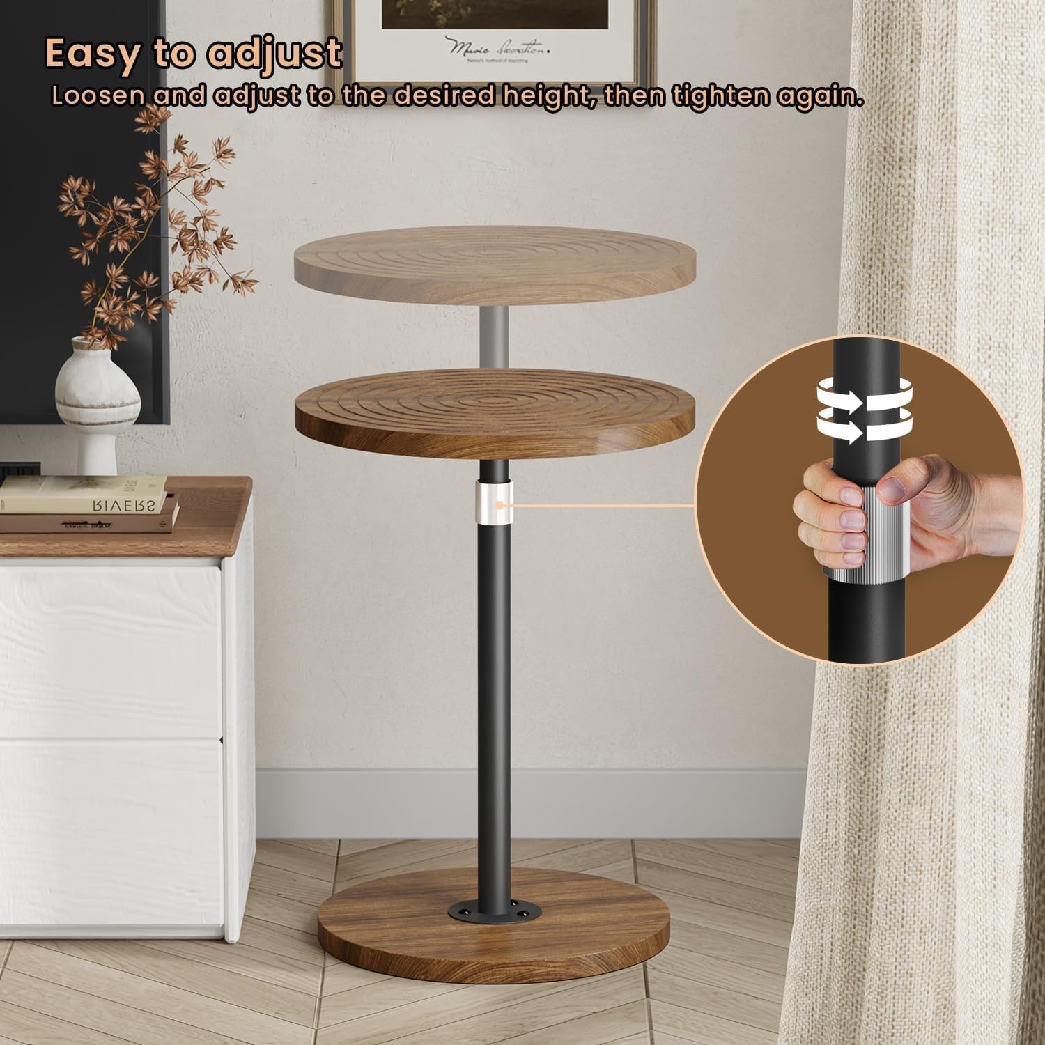 Drink Table, Pedestal Side Table, Small Round Side Table for Small Spaces (Ac…