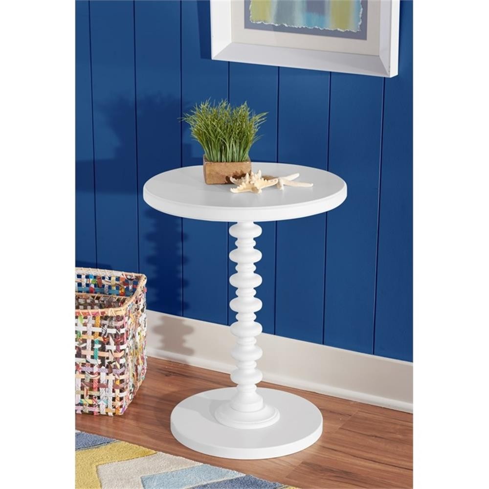 Linon Spectrum 17″ Round Spindle Accent Table in White Painted Wood