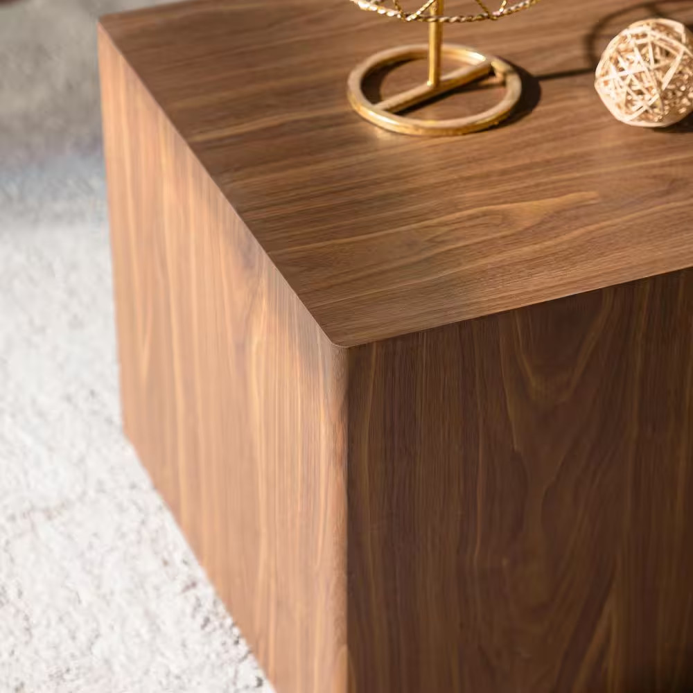 Carl 18.90 In. and 15.75 In. Walnut Square MDF Solid Wood Modern Coffee Table wi