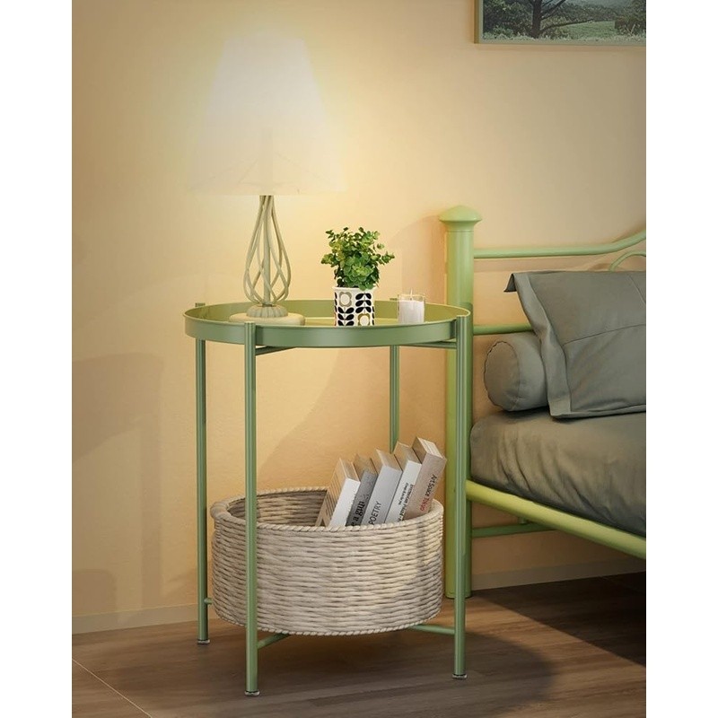Versatile Round End Table W/ Removable Tray Durable Side Table Any Room New
