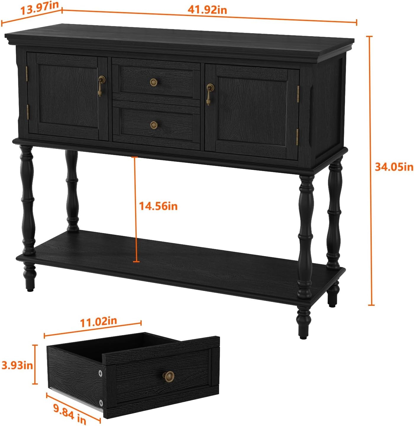 Console Table with 2 Drawers Entryway Table with 2 Door Cabinets & Storage Shelf