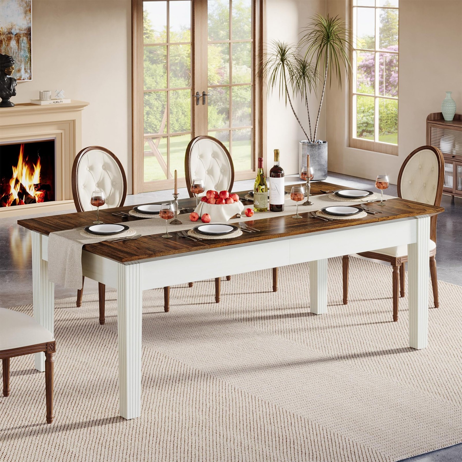 Dining Table for 4-6 People, 62-Inch Rectangular Kitchen Table with Solid Woo…