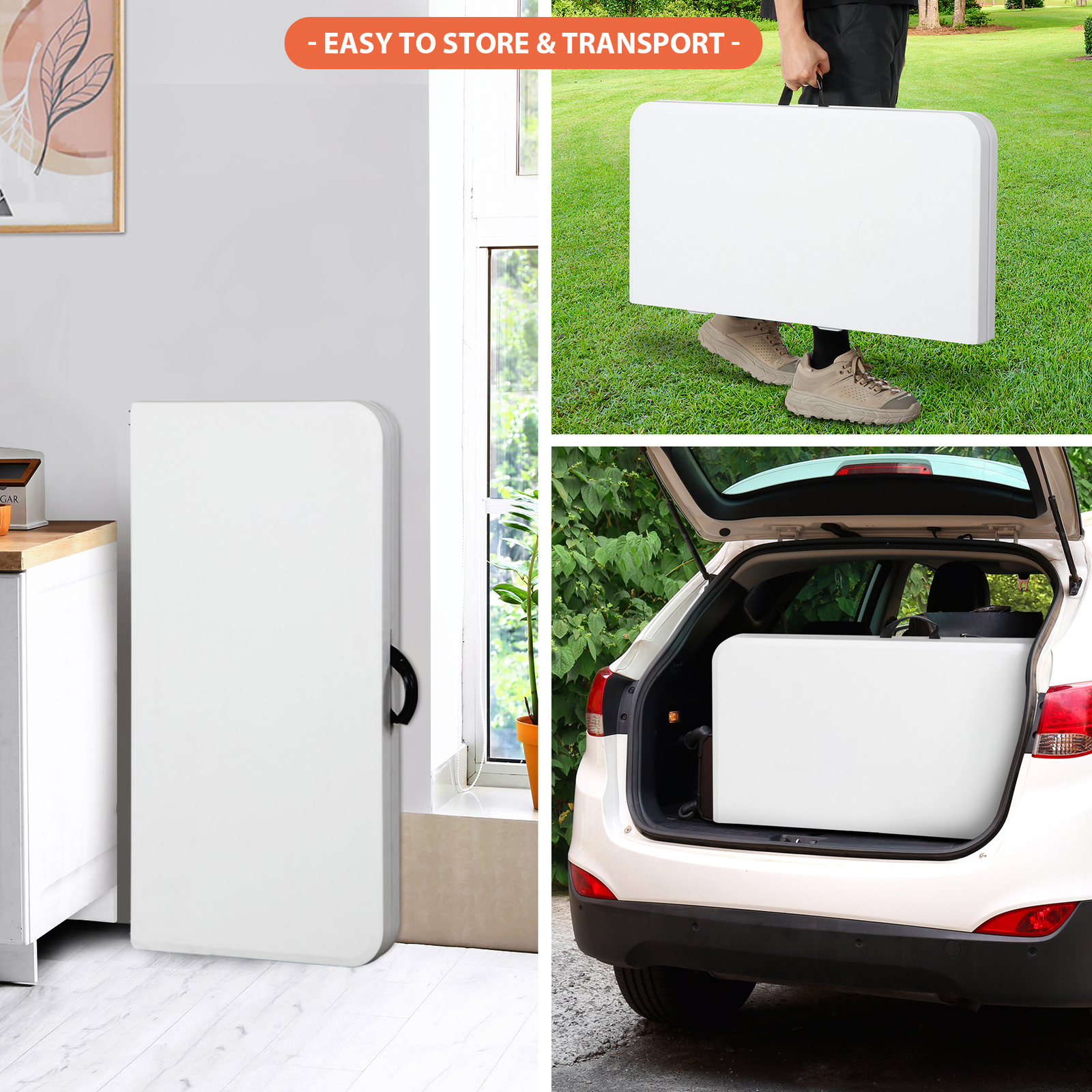 3 Foot Square Folding Card Table Indoor Outdoor Plastic Table w/Carrying Handle