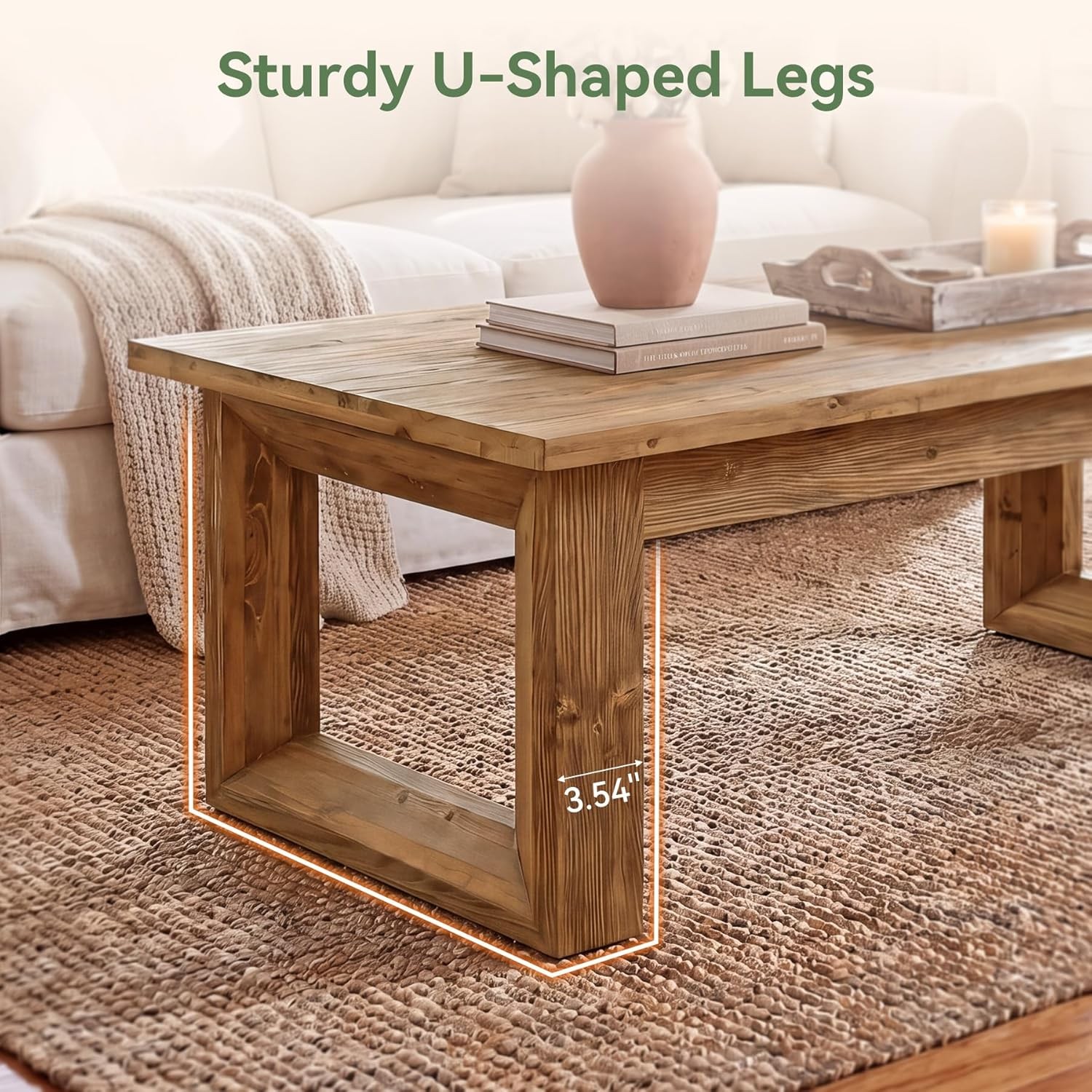 47.2″ Rectangular Coffee Table Modern Solid Wood Center Table for Living Room