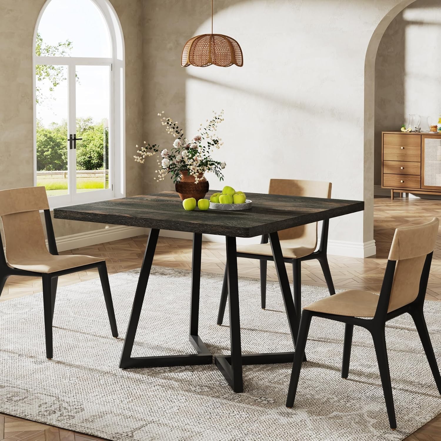Square Dining Table for 2-4, 31.5″ Industrial Small Kichen Table with Metal Base