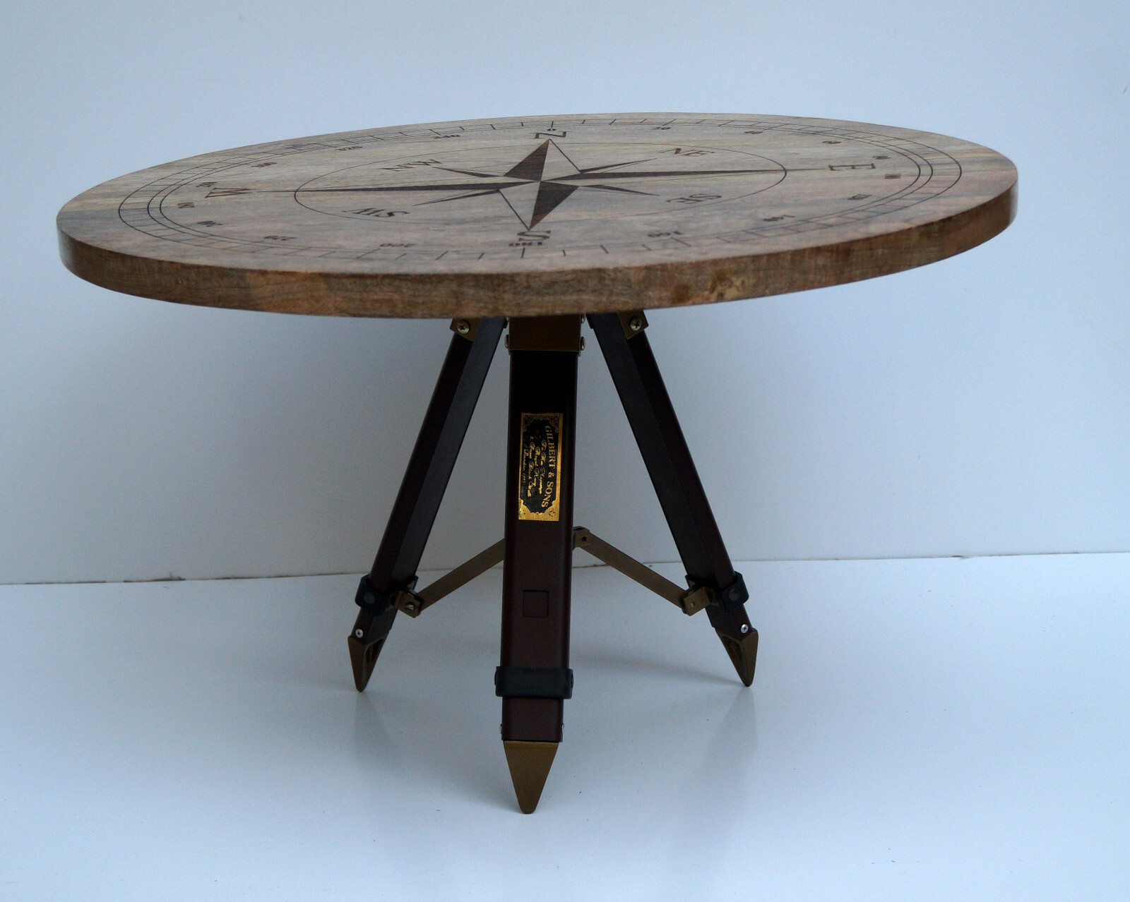 Designer nautical compass style directional wooden coffee table bar & cafe decor