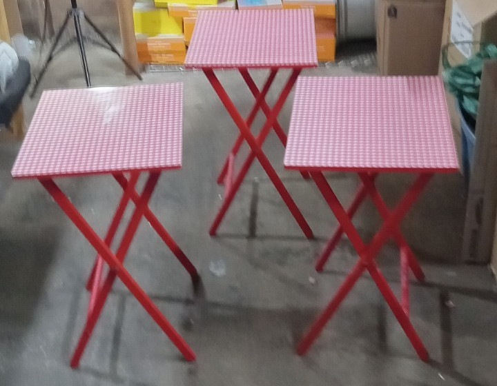 Vintage SCHEIBE Farmhouse Red Gingham Wooden Folding Tables Set of 3