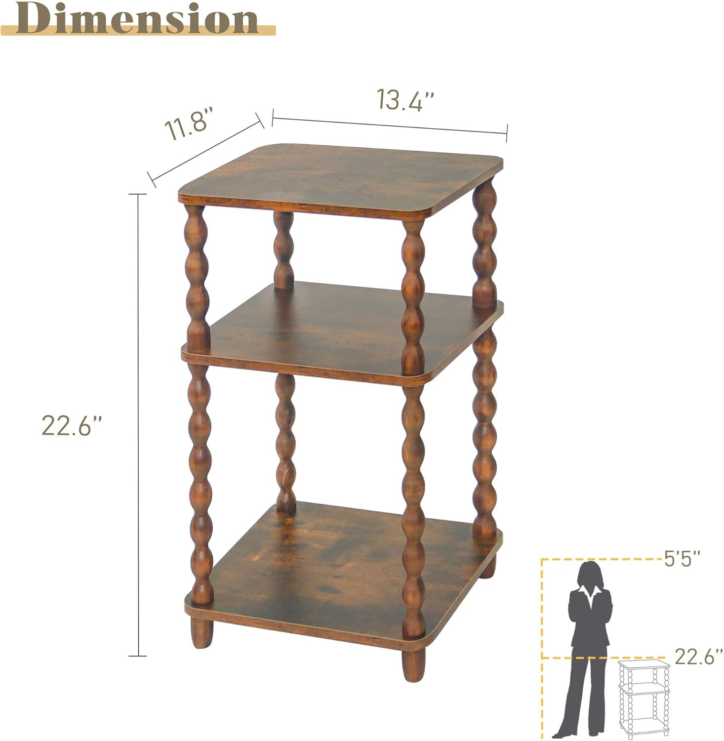 Rustic Brown Small Side Table with Storage Shelf for Any Room