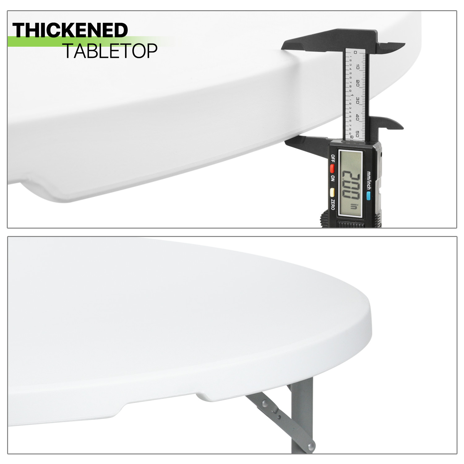 White 4 Ft Round Portable Plastic Dining Table w/Handle Fold-in-Half Picnic Desk