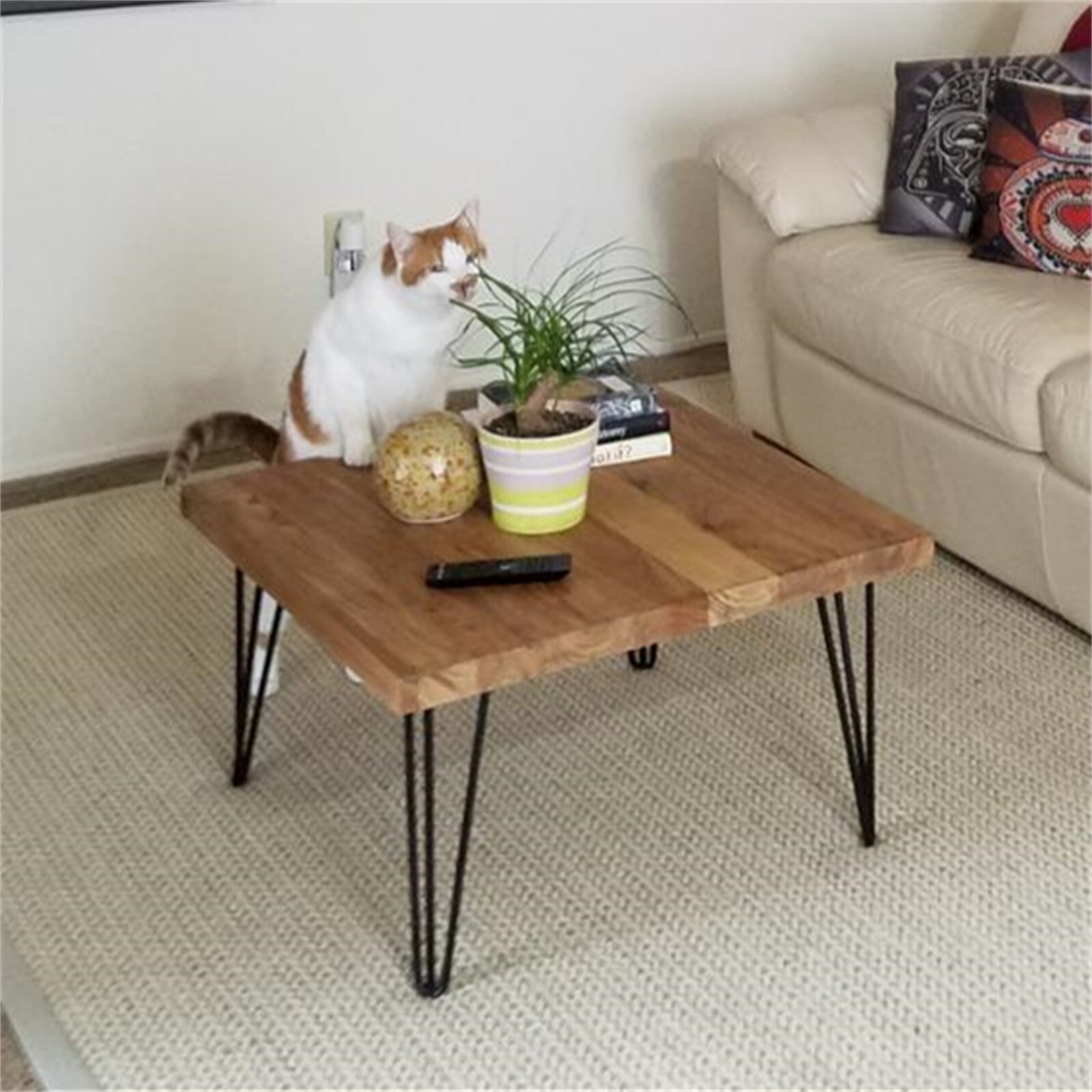 Rustic Square Old Pine Wooden Coffee Table Home Furniture for Living Room Decor